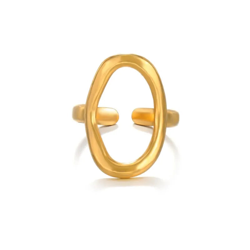 Bague Ovale Plaqué Or 18K Acier Inoxydable 304