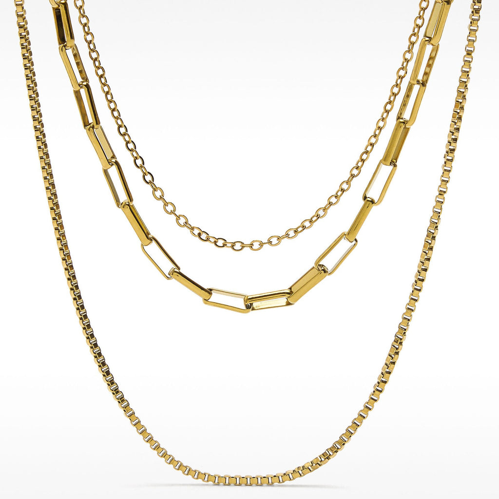 Collier multi-chaînes en acier inoxydable plaqué or 18K