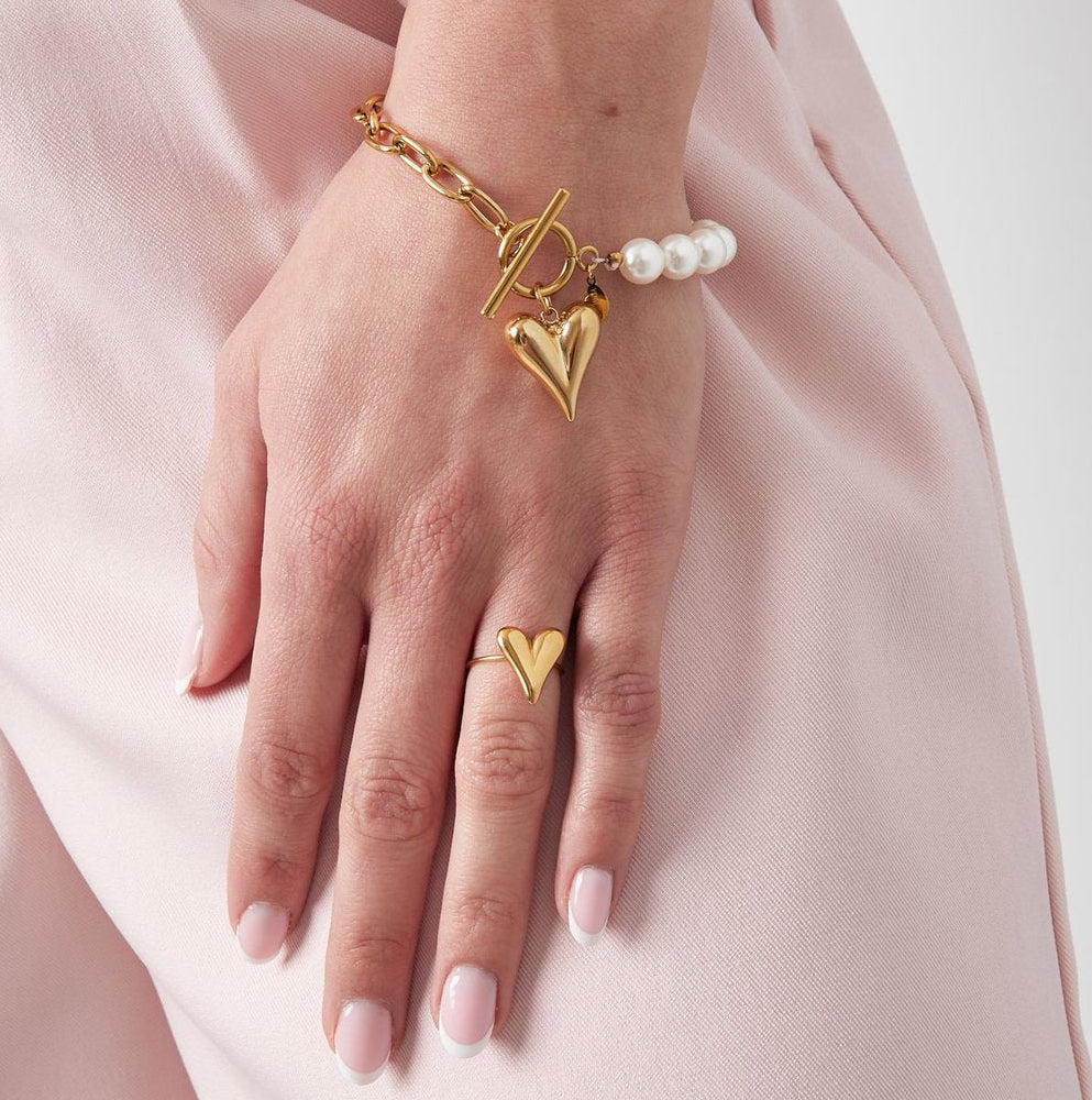Bracelet Perles & Cœur Doré