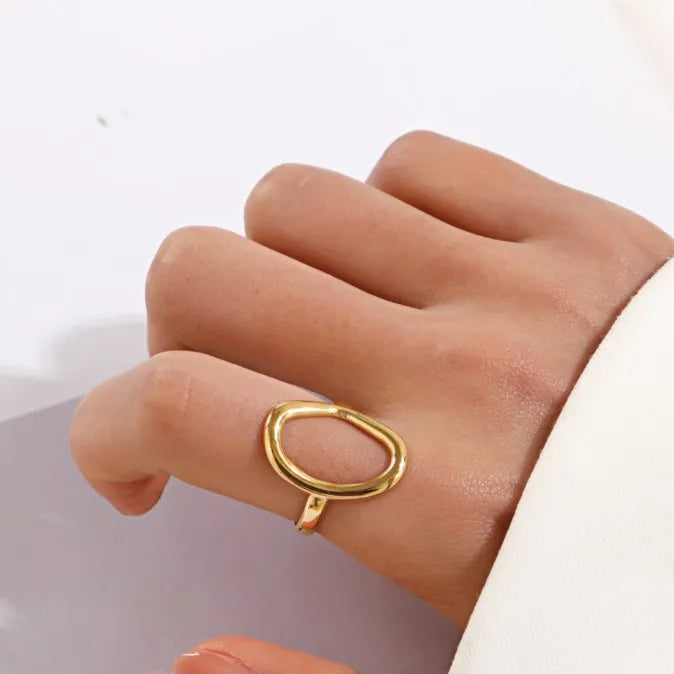 Bague Ovale Plaqué Or 18K Acier Inoxydable 304