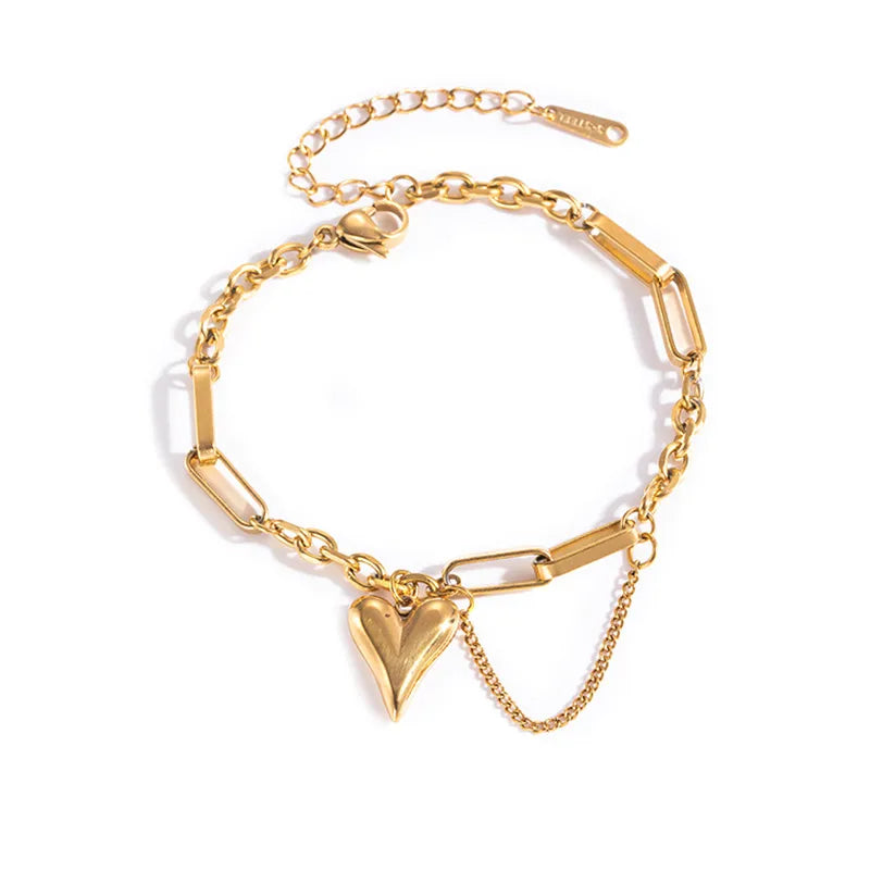 Bracelet Double Chaîne Coeur plaqué Or 18 K