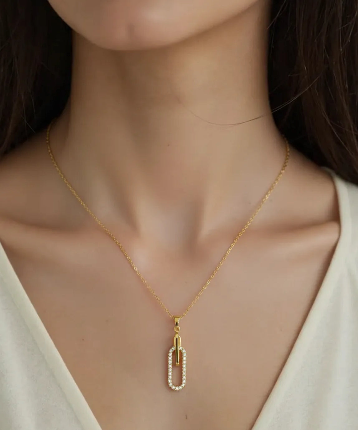 Collier Ovale Trombone Plaqué Or 18K & Zircons