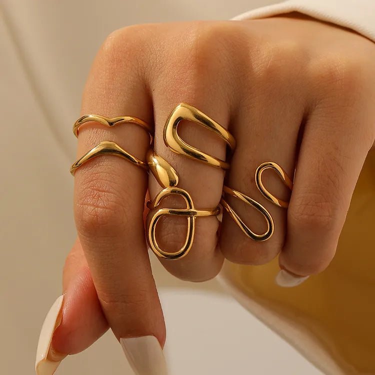 Bague Double Vague Acier Inoxydable Plaqué Or 18K - ABABEL