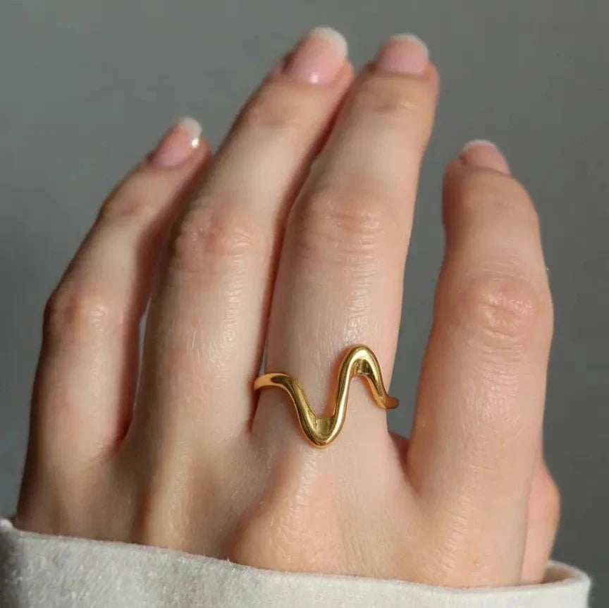 Bague Ondulation Plaqué Or 18K - ABABEL