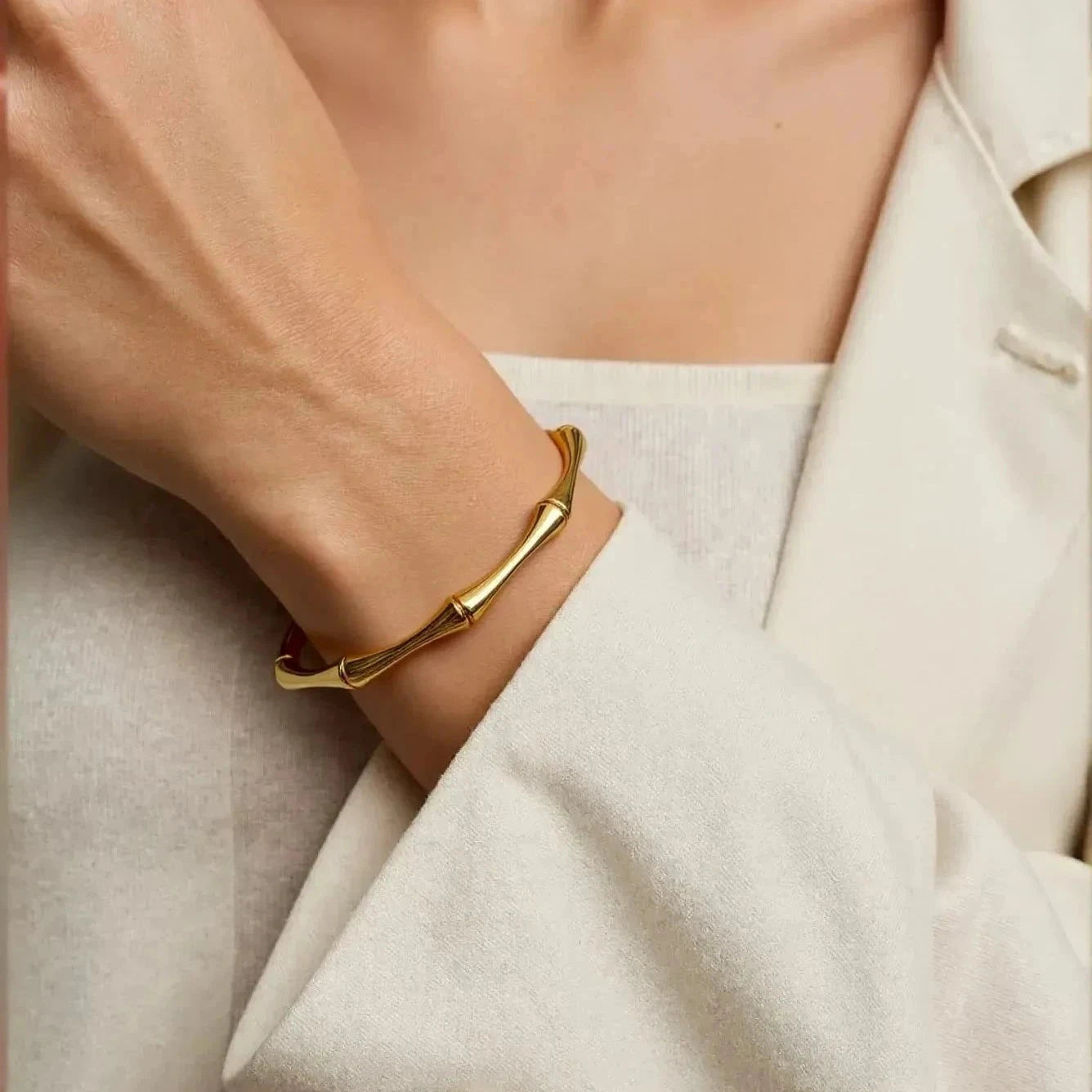 Bracelet Bambou en Acier Inoxydable 304 Plaqué Or 18K - ABABEL