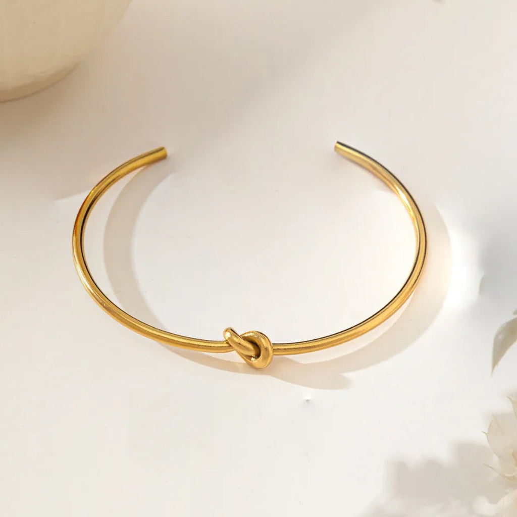 Bracelet Ouvert Nœud en Acier Titane Plaqué Or 18K - ABABEL