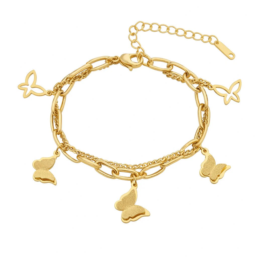 Bracelet Papillons en Acier Inoxydable Plaqué Or 18K - ABABEL