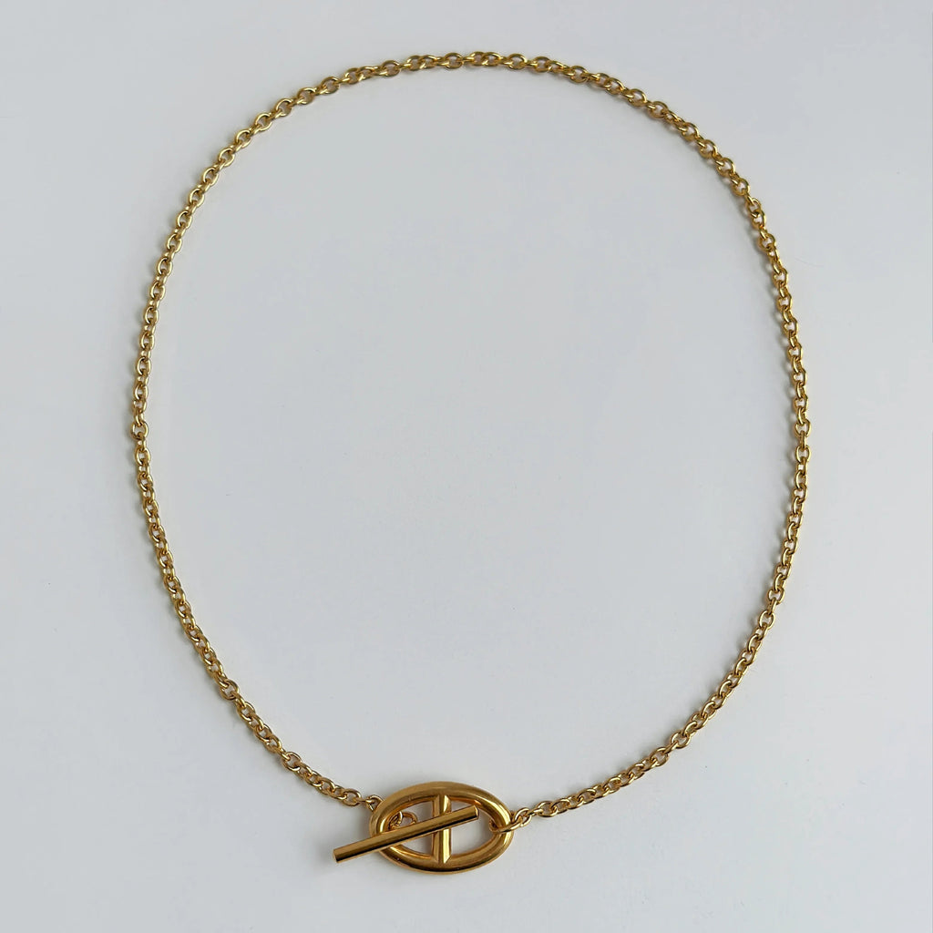 Collier Fermoir Toggle Ovale & Finition Éclatante en Acier Inoxydable Plaqué Or 18K - ABABEL