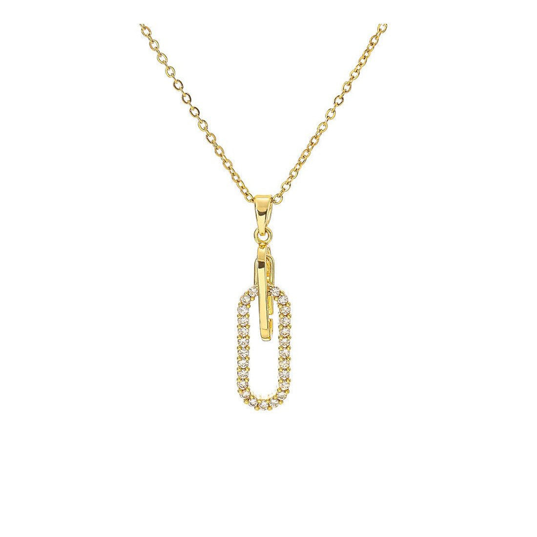 Collier Ovale Trombone Plaqué Or 18K & Zircons - ABABEL